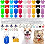 140pcs Pet ID Tag Set with 40pcs Colourful Blank Dog Tags Double Sided Aluminum Cat ID Tags，80pcs Stainless Steel Key Rings and 20pcs Charmed Pendants for Dogs Cats Pets Name Phone Number Craft Tag