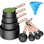 8 pcs Measuring Cups and Spoons Set Cup Nesting Measure with Stainless Steel Handle Silicone Collapsible Funnel for Kitchen Dry Liquid Ingredient