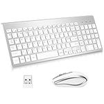 Wireless Keyboard and Mouse Combo, 2.4G Compatible with MAC PC Laptop Ultra-thin Laptop Desktop, Available for Windows Android Mute (Silvery white)