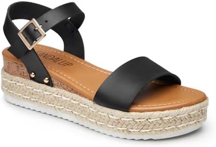 SANDALUP Women's Platform Sandals Open Toe Ankle Strap Espadrilles Buckle Wedges Shoes for Women Sandals Black 9
