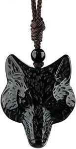TIKCAUZ Wolf Necklace Black Obsidian Necklace Natural Crystal and Healing Stone with Adjustable Rope Wolf Protection Pendant Amulet Jewlery for Men Women (Wolf Head)