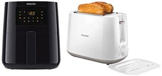 PHILIPS Digital Air Fryer HD9252/90 with Touch Panel, 7 Pre-set Menu, 1400W, 4.1 Liter, with Rapid Air Technology, Large & Daily Collection HD2582/00 830-Watt 2-Slice Pop-up Toaster (White)