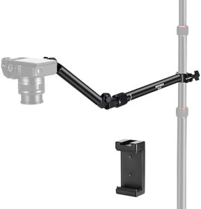 NEEWER Overhead Camera Mount Arm with Phone Clip, 22"/56cm 180°&360° 2 Section Flexible Holding Arm for Desk Stand, Fits 0.87"-1.1" Tube, 5.5lb/2.5kg Max Load for Camera LED Ring Light Mic, DS009