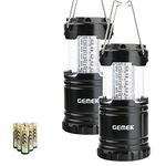 GEMEK 2 Pack LED Camping Lantern, Survival Kit for Hurricane, Emergency, Storm, Outages, Outdoor Portable Lantern, 6 AA Batteries Included (Black, Collapsible)