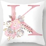 Tillskuch Pink Cushion Covers Cute Alphabet Decorative Throw Pillow Cover Square Letter Pillow Protectors for Sofa Couch Bedroom Chair Home Decor 45cm x 45cm(K)