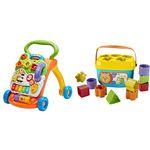 VTech Sit-to-Stand Learning Walker (Orange) | Fisher-Price Stacking Toy Baby's First Blocks Set of 10 Shapes