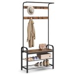 VASAGLE Coat Rack, Hall Tree with Shoe Bench for Entryway, Entryway Bench with Coat Rack, 4-in-1, Rustic Brown and Black UHSR400B01