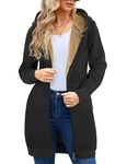 Oleda Zip Up Hoodies for Women Sherpa Fleece Hoodie Long Womens Winter Jackets Hooded Sweatshirt Warm Coats with Pockets Black