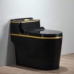 B Backline Ceramic One Piece Western Toilet With Tank/Commode for Toilet/European Commode/Water Closet With Soft Close Toilet Seat S Trap 12" Outlet Is From Floor (Black Gold)