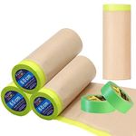 Wonninek Masking Paper for Spraying, Unfold 24inch x 50feet Pre-Taped Tape and Drape, Adhesive Waterproof Protective Painters Paper, for Car, Furniture & Floor(4 Rolls Covering Paper 2 Rolls Tape)