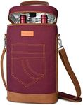 Tirrinia 2 Bottle Wine Gift Tote Carrier - Insulated & Padded Versatile Cooler Bag for Travel, BYOB Restaurant, Wine Tasting, Party, Great Gift for Wine Lover, Red