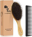 Hair Brush Comb Set Boar Bristle Hairbrush for Curly Thick Long Fine Dry Wet Hair,Best Travel Bamboo Paddle Detangler Detangling Hair Brushes for Women Men Kids Adding Shine Smoothing Hair