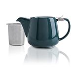 VIVILINEN Porcelain Teapot with SLS Lids and Removable Infuser, 550ml/18.6oz Ceramic Stump Teapot for Blooming & Loose Leaf Tea Dark Green