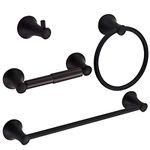 HAOXIN 4-Piece Bathroom Hardware Set Matte Black Wall Mounted Stainless Steel Towel Bar Towel Hook Towel Ring Toilet Paper Holder