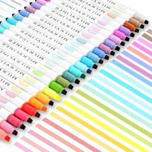 HANKU Highlighters Assorted Colors,24 Unique Retro Colors, Pastel Highlighters, Quick Dry Dual tip and Fine Tip No Bleed Highlighter Markers for Bible Journals Planners Books Notes