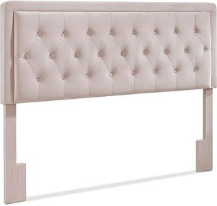 Elle Decor Amery Diamond Stitched Tufted Headboard, Soft Fabric Upholstered with Padded Button-Tufting, Adjustable Height, King Size, Blush Pink Velvet