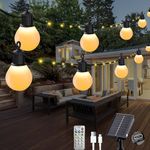 Litark Solar String Lights Outdoor with 20 Shatterproof G40 Bulbs - 32.8Ft/10m 100 LED Soalr Christmas Lights with Remote, USB Port, 8 Modes Waterproof, Garden Yard Camping Decor - Warm White
