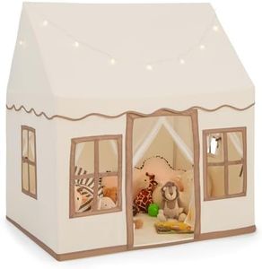 HOMASIS Tenda per Bambini in Cotone, Casa da Gioco per Bambini con Luci Stellari, Borsa per il Trasporto, Tappetino, Regalo per Ragazzi e Ragazze, Tenda da Gioco Interni e Cameretta (Beige+caffè)