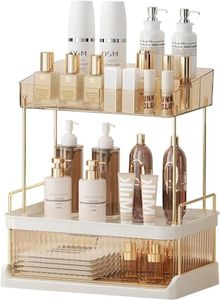 STORICANS Makeup Organiser Storage with Drawer and Removable Lipstick Holder,Large Capacity Skincare Organisers Box Perfume Cosmetics Organiser for Bathroom,Dresser,Vaity Countertop,Amber