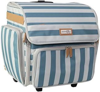 Everything Mary Deluxe Collapsible Rolling Craft Bag, Blue & White - Scrapbook Tote Bag with Wheels for Scrapbooking & Art - Travel Organizer Storage