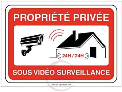 AUA SIGNALETIQUE - Panneau PROPRIÉTÉ PRIVÉE sous Vidéo Surveillance 24h/24-150x105 mm, PVC 1.5 mm