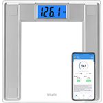 Vitafit 250kg Extra-High Capacity Digital Bathroom Scales for Body Weight and BMI Via Smart APP, Weighing Professional Since 2001, 8mm Tempered Glass and Step-on, Extra Large Blue Backlit LCD, Silver