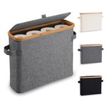 Toilet Paper Storage Basket with Lid, Bamboo Toilet Paper Roll Holder Stand Storage Organizer for Bathroom, Slim Toilet Paper Storage Bin Container Box, Canvas Toilet Tissue Storage for Closet, Gray