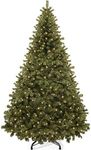 YITAHOME Pre-Lit Artificial Hinged Christmas Tree, 7.5ft Prelighted Spruce Xmas Tree for Home, Office, Party Decoration with 1346 Branch Tips and 550 Warm White Lights, Green