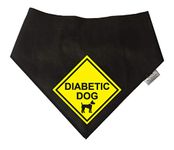 Spoilt Rotten Pets DIABETIC - Alert Yellow Warning Sign On S2 Black Dog Bandana - For Insulin Dependent Dogs With Diabetes