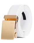 Tonywell Mens Leather Ratchet Dress Belt with Removable Buckle Fashion Colors Belts (One Size:32"-45" Waist, White Leather&Gold Metal Buckle)