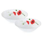 Larah by Borosil Red Carnation Opalware 2 pc Multipurpose Bowl Set | 500 ml Each | Microwave & Dishwasher Safe, Bone-Ash Free | Crockery Set Ideal for Daily Use & Gifting, White