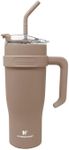 HYDRAFLOW Capri - 40oz Tumbler with Straw and Handle - Triple Wall Vacuum Insulated Tumbler - Insulated Smoothie Cup - Stainless Steel Tumbler - Reusable Tumbler with Lid - Khaki