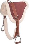 Equitack Western Horse Leather Bareback PAD with Stirrups TREELESS Saddle Girth Cinch Included TACK Fleece Non Slip Contoured (Suede, Pony)