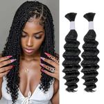 Deep Wave Bulk Human Hair for Braiding 2 Bundles 100g 14 Inch No Weft 10A Brazilian Virgin Curly Human Hair Extensions for Boho Braids Wet Wavy Human Braiding Hair (14"/100G,Black)