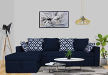 Sofa Architect Wood Sofaarchitect Skyler 5 Seater Corner Sofa Cum Bed Geometrical Left Hand Side (Blue), 5- to 6-Person Sofa