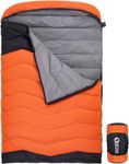 QEZER Down Sleeping Bag for 2 person, Lightweight Double Sleeping Bag for Family and Couple Camping, Hiking and Backpacking Outdoor 3~4 Season(Orange)