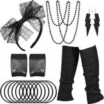 JALCH 80s Costume Accessories Set Leg Warmers Headband Gloves Earrings Bracelet Beads (Black)