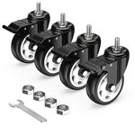 HOLKIE Caster Wheels 4 inch Total Locking Stem Casters, 3/8" -16 x 1" (Stem Diameter 3/8", Stem Length 1") Threaded Stem Casters Swivel Casters Set of 4 Heavy Duty Castors Black