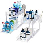 Puricon 2 Pack Under Sink Storage Kitchen Organiser, 2 Tier Under Sink Shelf with Slide Out Drawer, Multi-Purpose Under Sink Bathroom Storage Rack for Countertop Laundry -Clear