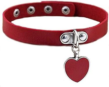 AKOAK Fashion Cool Rock Style Steampunk Punk Goth Heart-Shape Pendant Link PU Leather Collar Choker Necklace(Red)