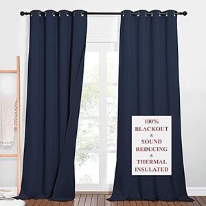 NICETOWN Road Noise Dampening Curtain Panels, Energy Smart & 100% Blackout Drapes for Dining Room Window, Thermal Insulated Office Lined Window Dressing for Privacy and Quiet(Navy, 52 x 102 inch)