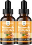 Organic Turmeric Liquid Drops for Adults - Liquid Turmeric Curcumin with Black Pepper Cinnamon and Ginger for Joints Digestion Immunity & More-Organic Turmeric Supplement Concentrate (2oz) (2)