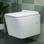 Plantex Platinum Ceramic Wall Hung Commode/P Trap Western Commode for Toilet/Rim Washdown Western Toilet with Soft Close Toilet Seat Cover- (White)