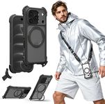MAGEASY Odyssey Ultra MagSafe 360° Magnetic Stand iPhone 18 Pro & 17 Pro Crossbody Case with Strap for Men, 25ft Shockproof TPU + Aluminum Frame, Interchangeable Lanyard Eyelets (Midnight w/Kickstand)