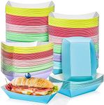 MotBach 120 Pack 2LB Colorful Paper Food Boat Trays Disposable Paper Boats, Food Boats Colored Paper Food Serving Boat Tray Basket for Snacks Popcorns Sandwich Burgers BBQ Hot Dogs Tacos Fries Nachos