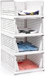 PULSBERY Foldable Clothes Organizer for Cupboard,Multipurpose Plastic Clothes Organizer for Wardrobe (Cloth Storage Wardrobe Organizer) (4 Layer)