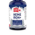 Pure North Naturals - Heme Iron 60 Caps - 11mg Elemental Iron + Selenium, Bioactive Folate, Vitamin B12, Vitamin C - 3rd Party Tested - Formulated & Made in Canada