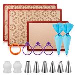 Macaroon Baking Kit Silicone Mat - Macaroon Baking Set Silicone Baking Mat 1 Quarter Sheet and 2 Half Sheet Macaron Baking Mat,Macaron Mat Baking Sheet,2 Piping Pastry Bag with Bag Tie,6 Piping Tips