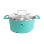 SAVEUR SELECTS 25cm / 5QT Enameled Cast Iron Casserole with Stainless Steel Insulating Double-Walled Lid|Non Stick, Oven Safe 4.7L PFOA & PFAS-Free Cooking Pot Dutch Oven-Voyage Series - Saveur Blue