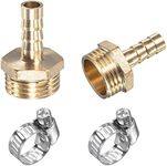 sourcing map Brass Hose Barb Fitting Straight 8mm x G1/2 Male Thread Pipe Connector with Stainless Steel Hose Clamp, Pack of 2